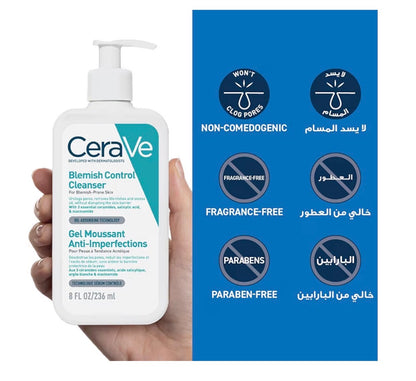 CeraVe Blemish Control Cleanser Face Wash For Acne & Blemish Prone Skin with 2% Salicylic Acid, Niacinamide and Ceramides 236 ml | Exfoliating Gel-to-Foam Face Wash with 3 Essential Ceramides, Reduces Blackheads & Breakouts, Oil-Absorbing