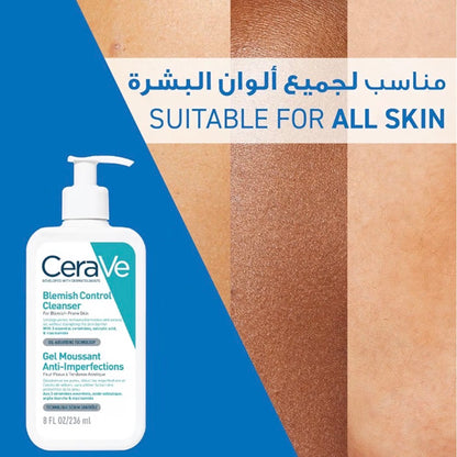CeraVe Blemish Control Cleanser Face Wash For Acne & Blemish Prone Skin with 2% Salicylic Acid, Niacinamide and Ceramides 236 ml | Exfoliating Gel-to-Foam Face Wash with 3 Essential Ceramides, Reduces Blackheads & Breakouts, Oil-Absorbing